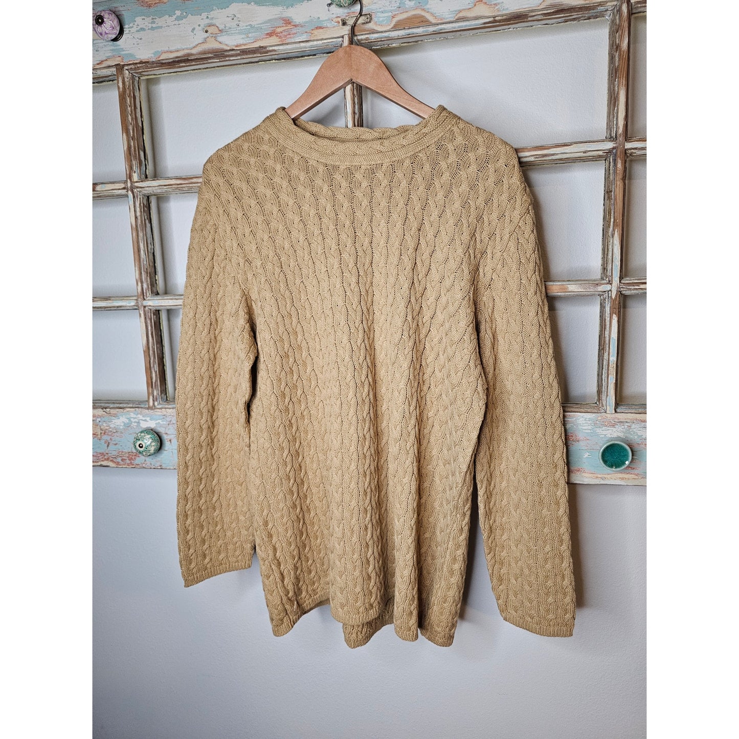 Spiegel Tan Cable Knit Cotton Sweater Ladies size XL