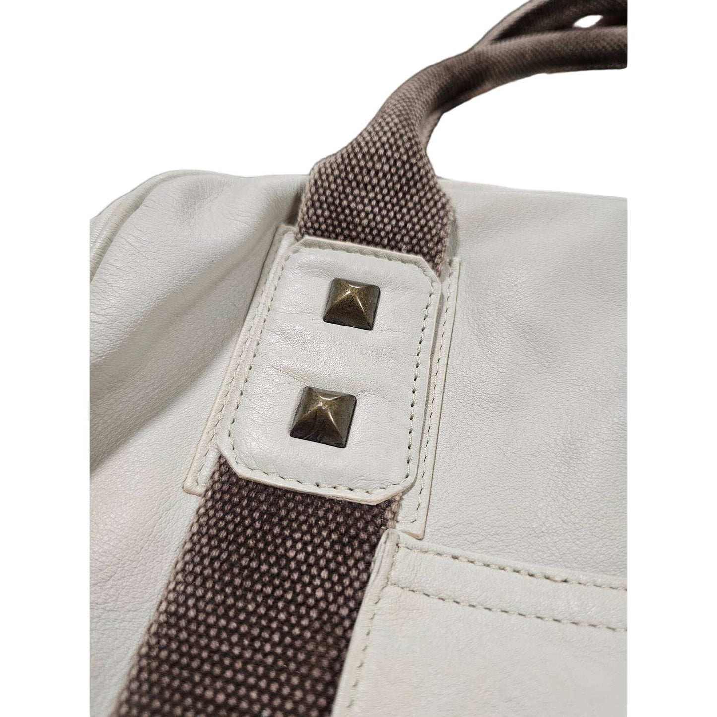 Supple Cream Leather Handbag by Falor with Duck fabric distressed handles