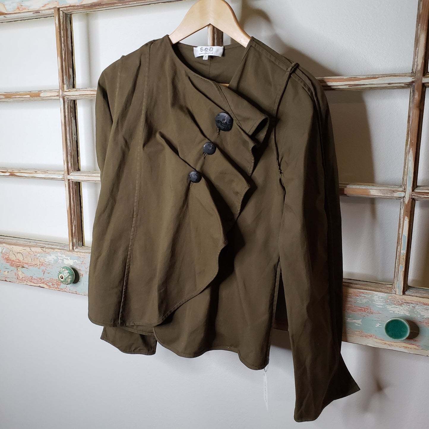 Sea New York Army Green Ruffle Jacket Ladies size 2 NWT
