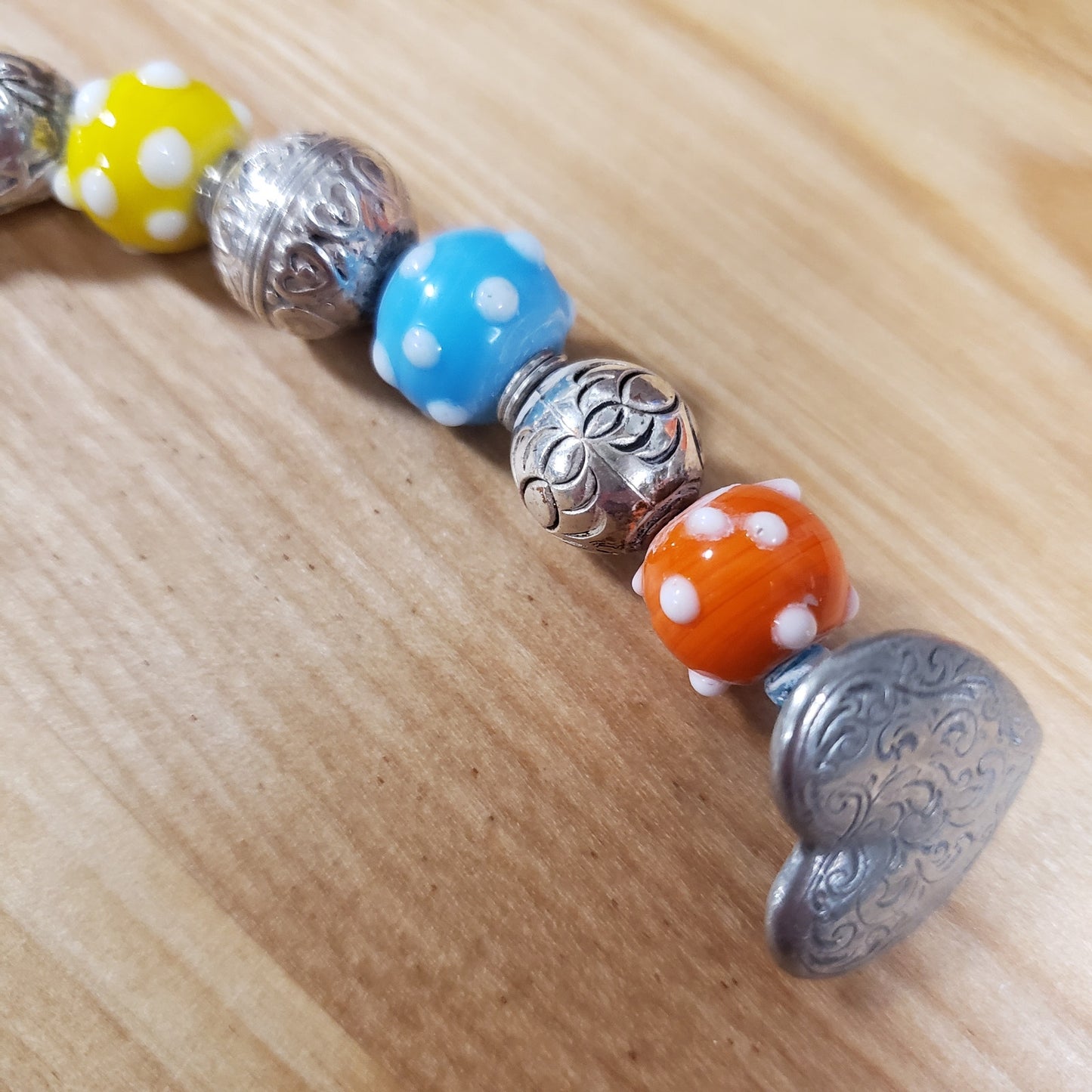 Chunky Blown glass & Silver 9" Toggle bracelet