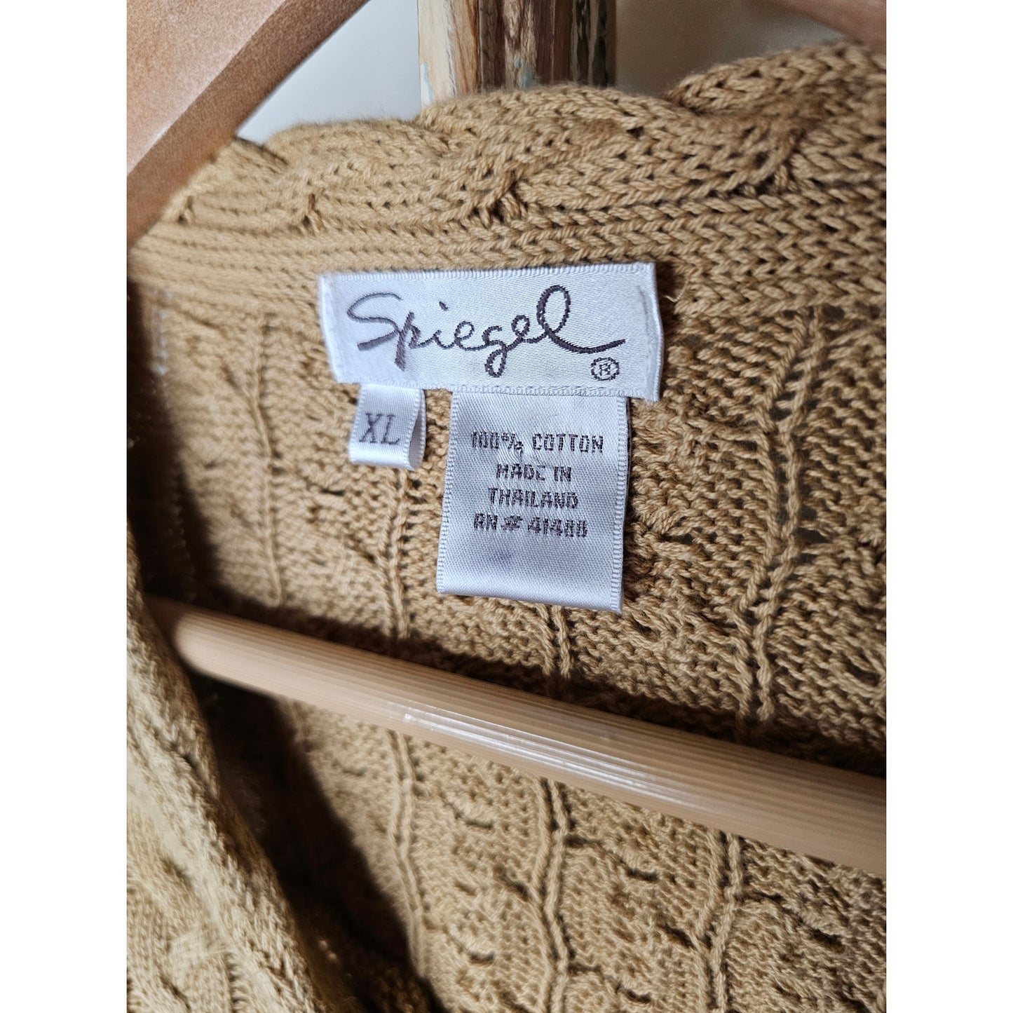 Spiegel Tan Cable Knit Cotton Sweater Ladies size XL
