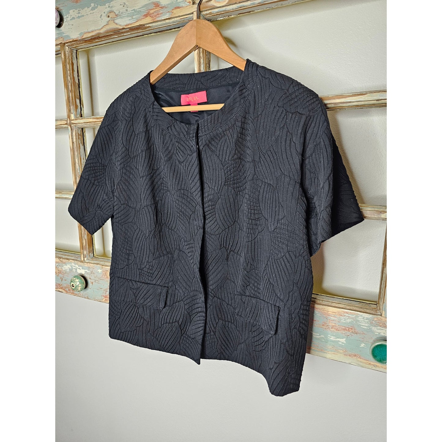 Lavia Black Cropped Short-sleeve Blazer Jacket Ladies size 18