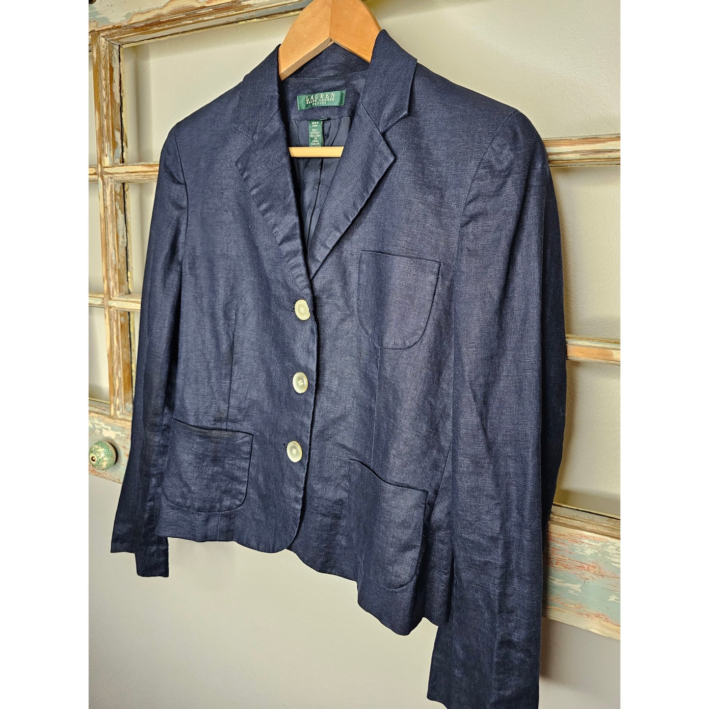 Ralph Lauren Linen Navy Blazer Button Front Ladies 10P