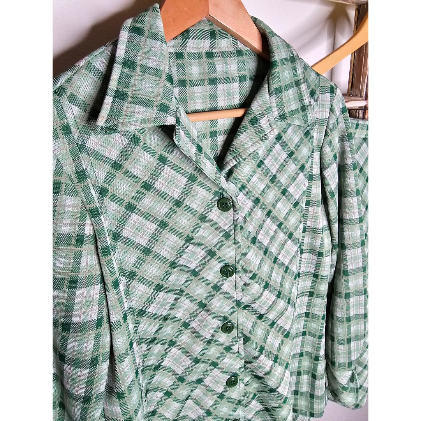 Retro Polyester 70's Skirt and Blazer Green Plaid Set Size 10