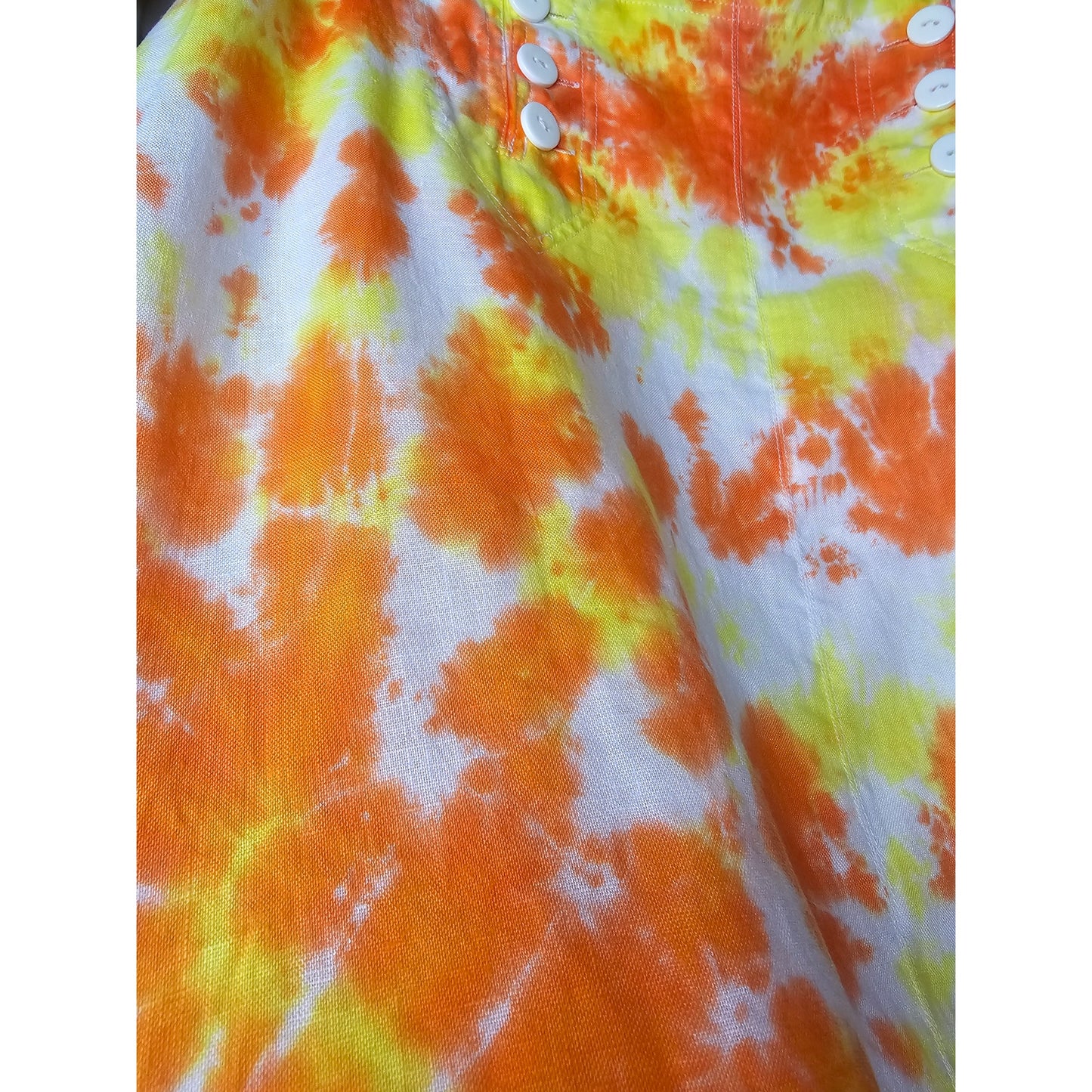 Linen Tie Dye Ladies Midi lined skirt In Yellow/ Orange by David Brooks Size 6