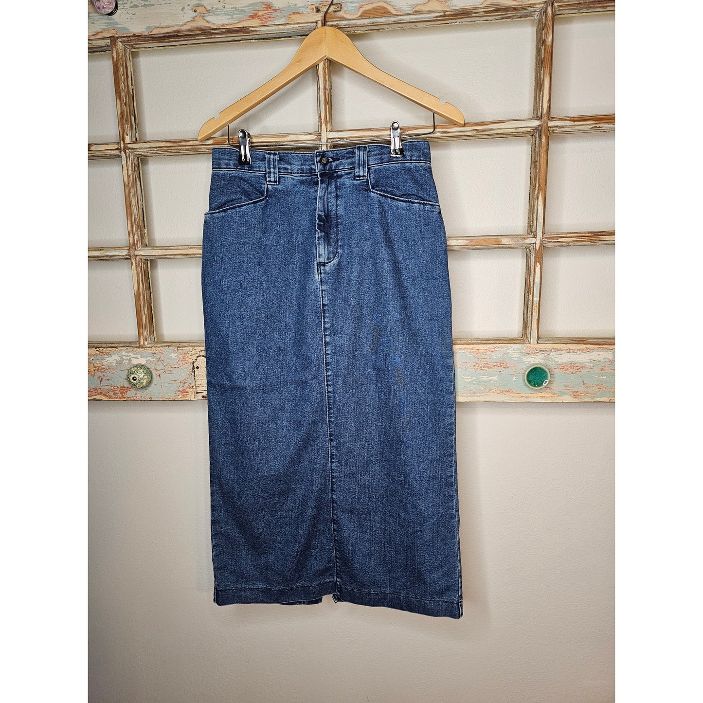 Lee Denim Midi Skirt Ladies size 8P with back slit