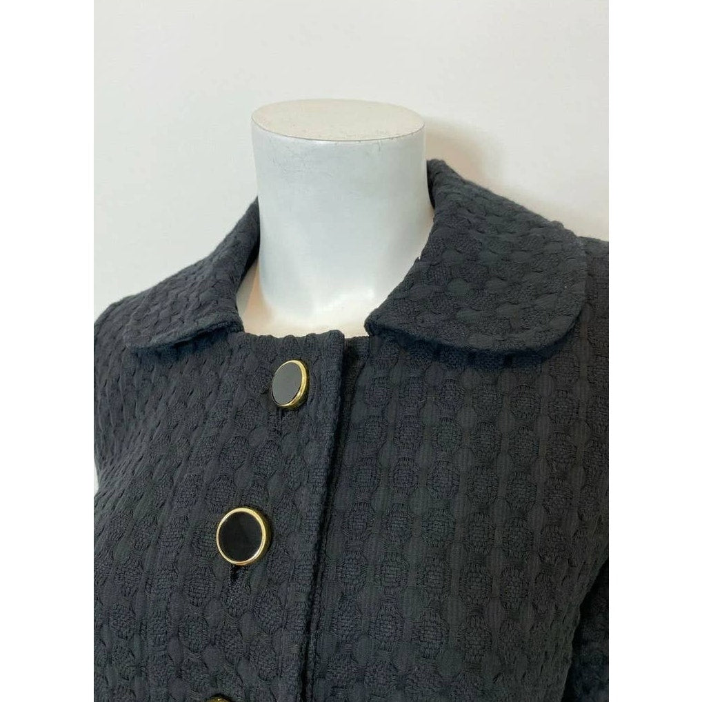 MILLY Basketweave cotton coat in black with gold accents size 8