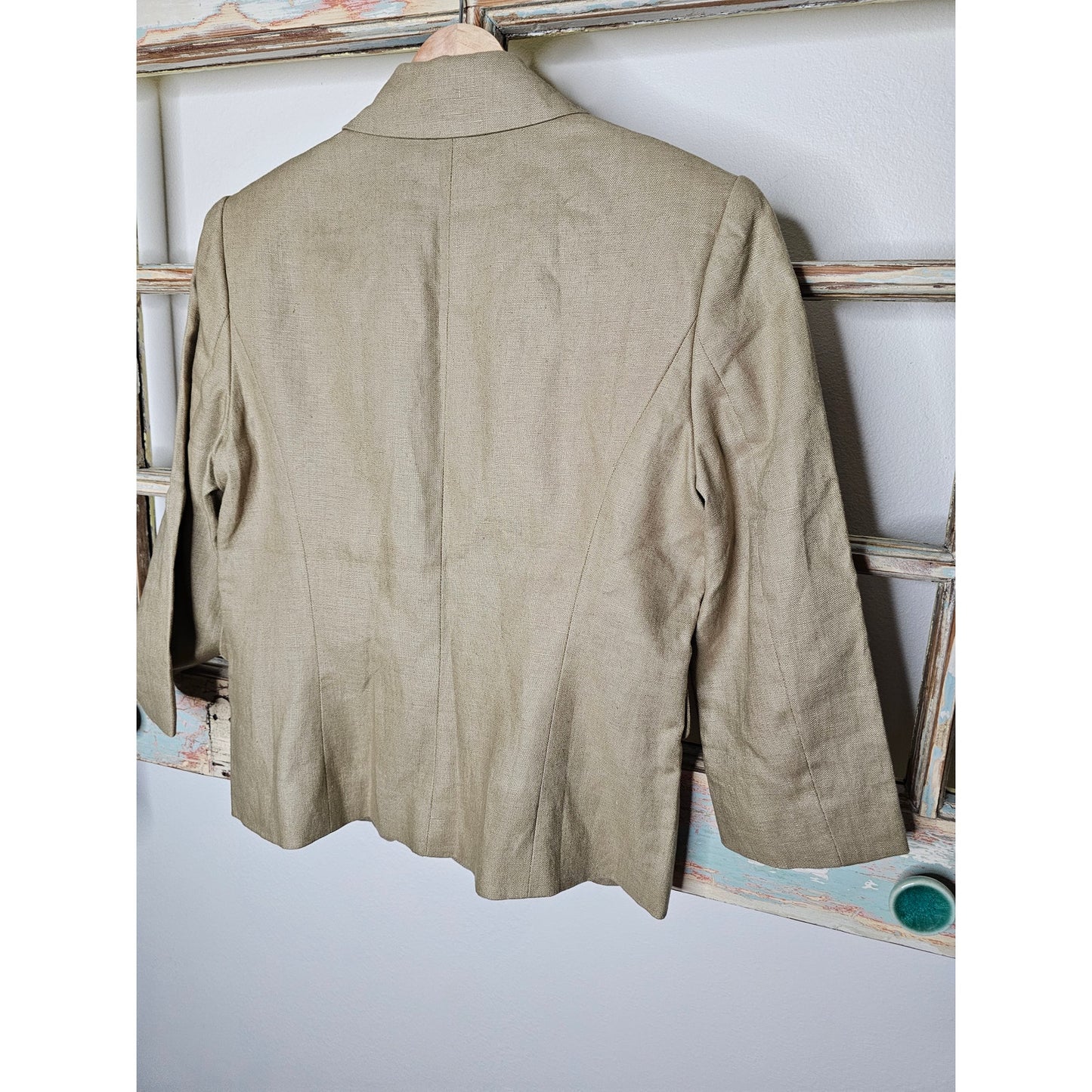 Linen Blazer Boston Proper Khaki with Jewel Embellishments size 2