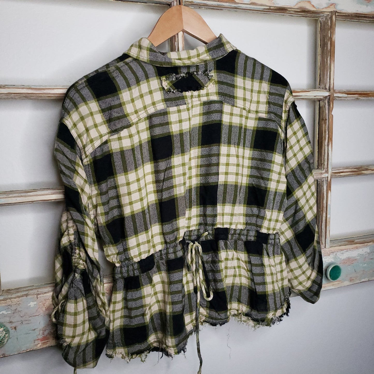 Free People Pacific Dawn Plaid Button Down Black/ Yellow Top size X-small