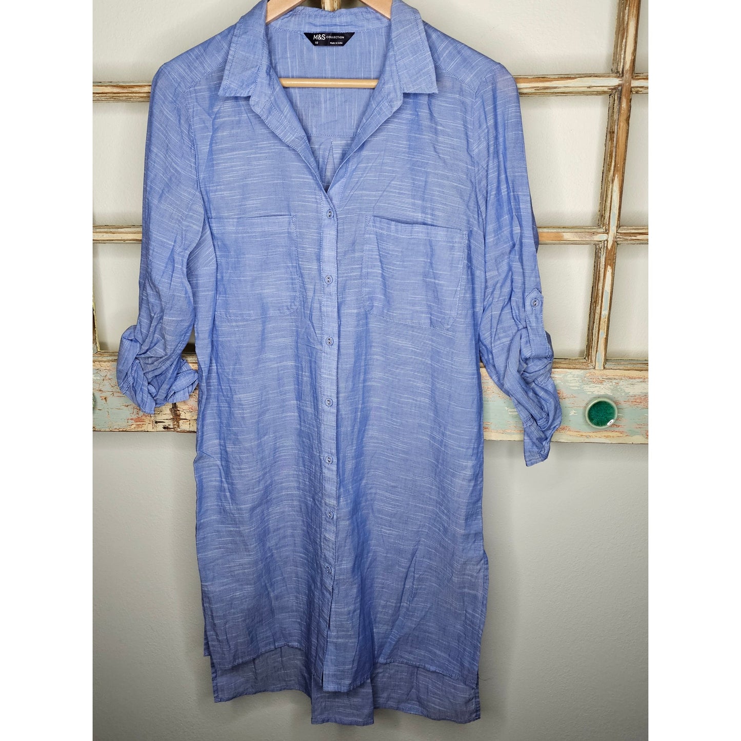 M & S Collection Button Up Cotton long Tunic / Shirt Dress size 10