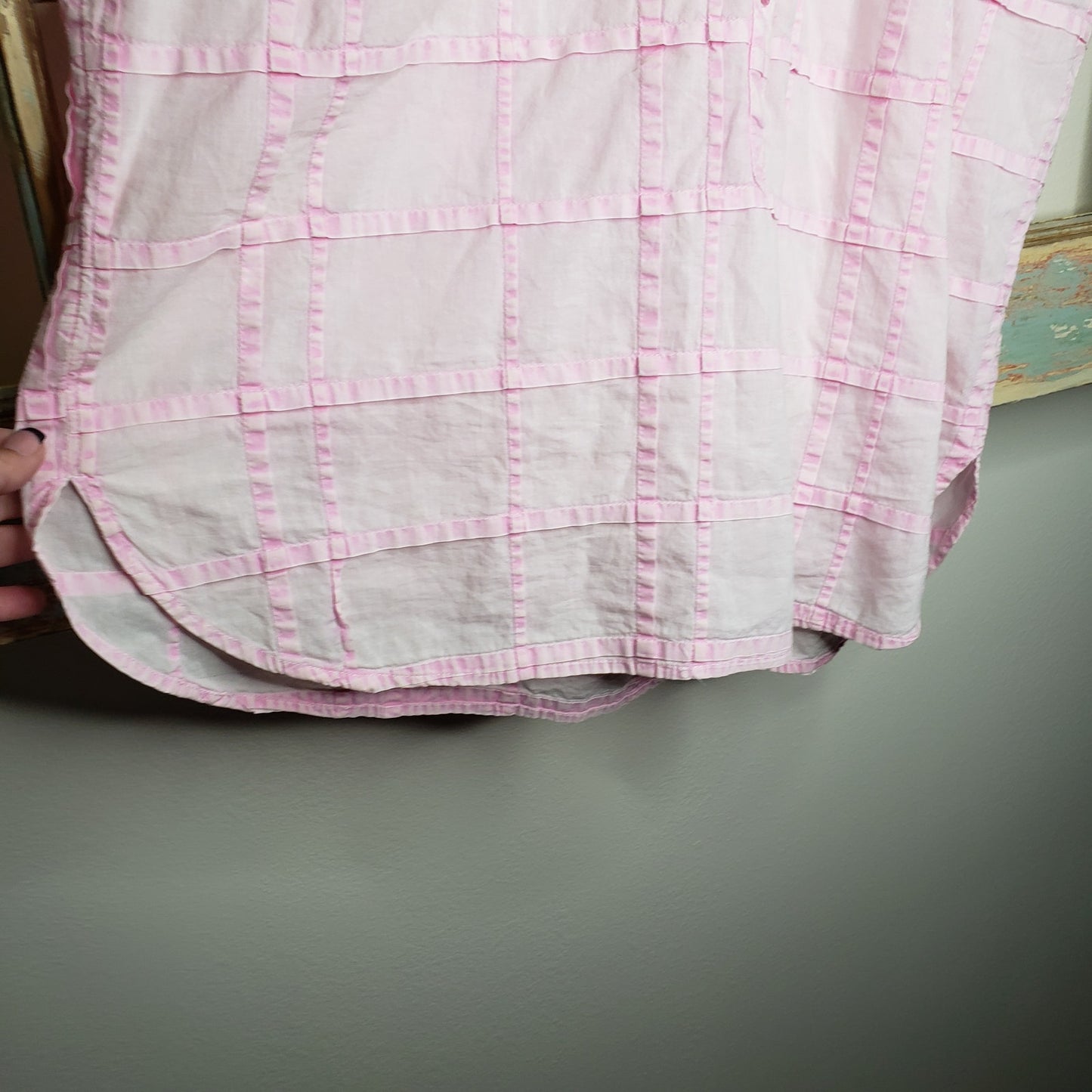 Time & Tru pink washed pullover collared top ladies size large