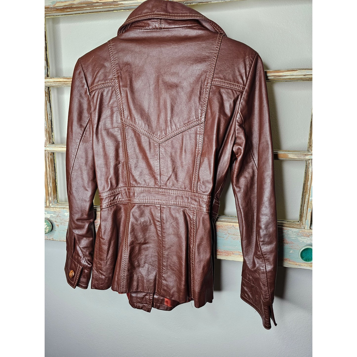 Vintage Leather Belted Dark Brown Jacket Ladies Size Small