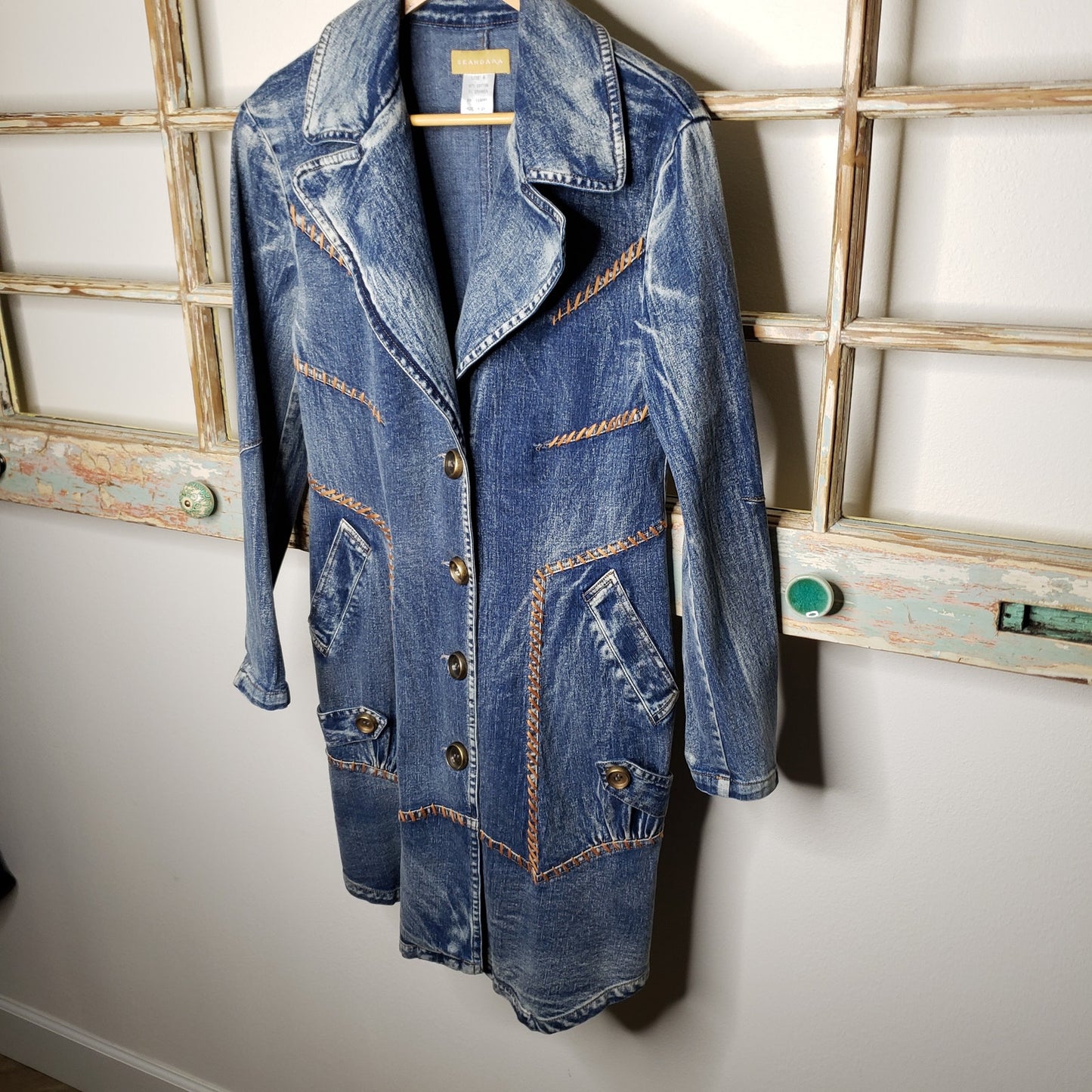 Seandara Vintage Denim medium wash with pockets long jacket size medium