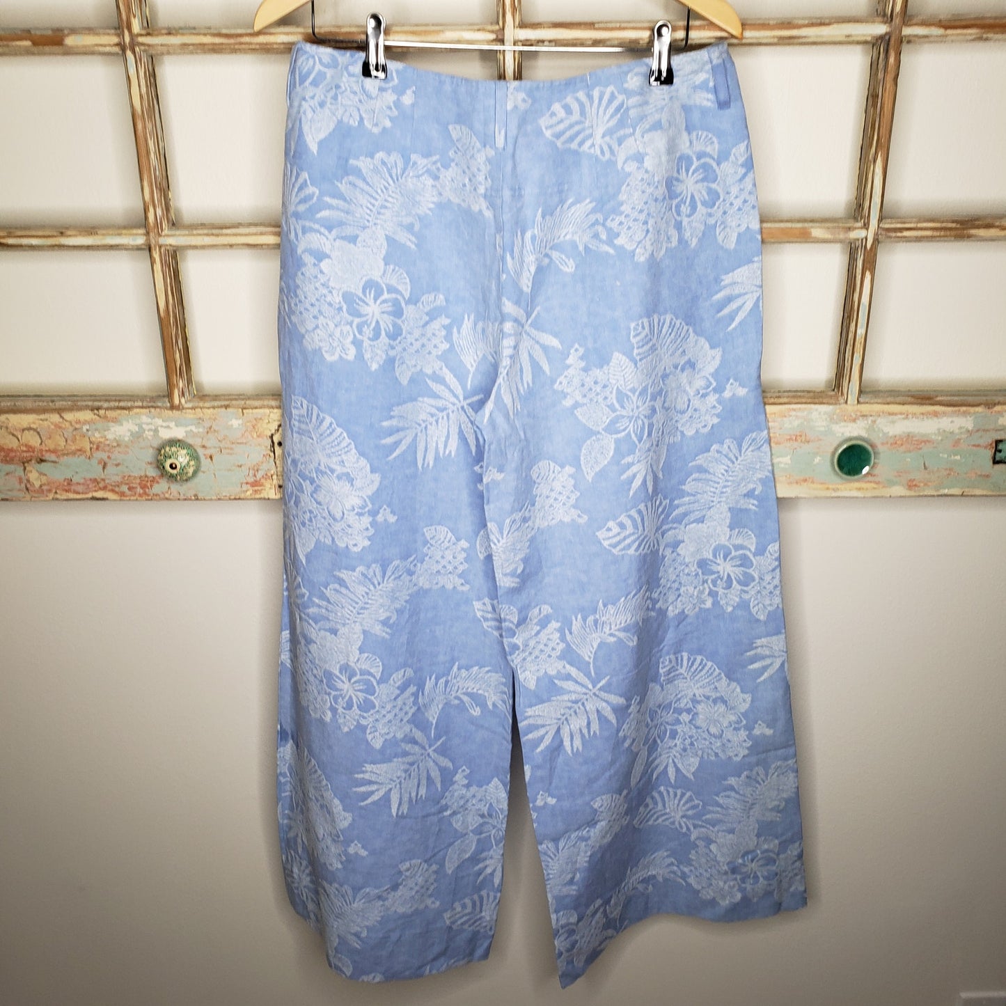 Metro Style Linen wide leg pants with floral embroidery size 12