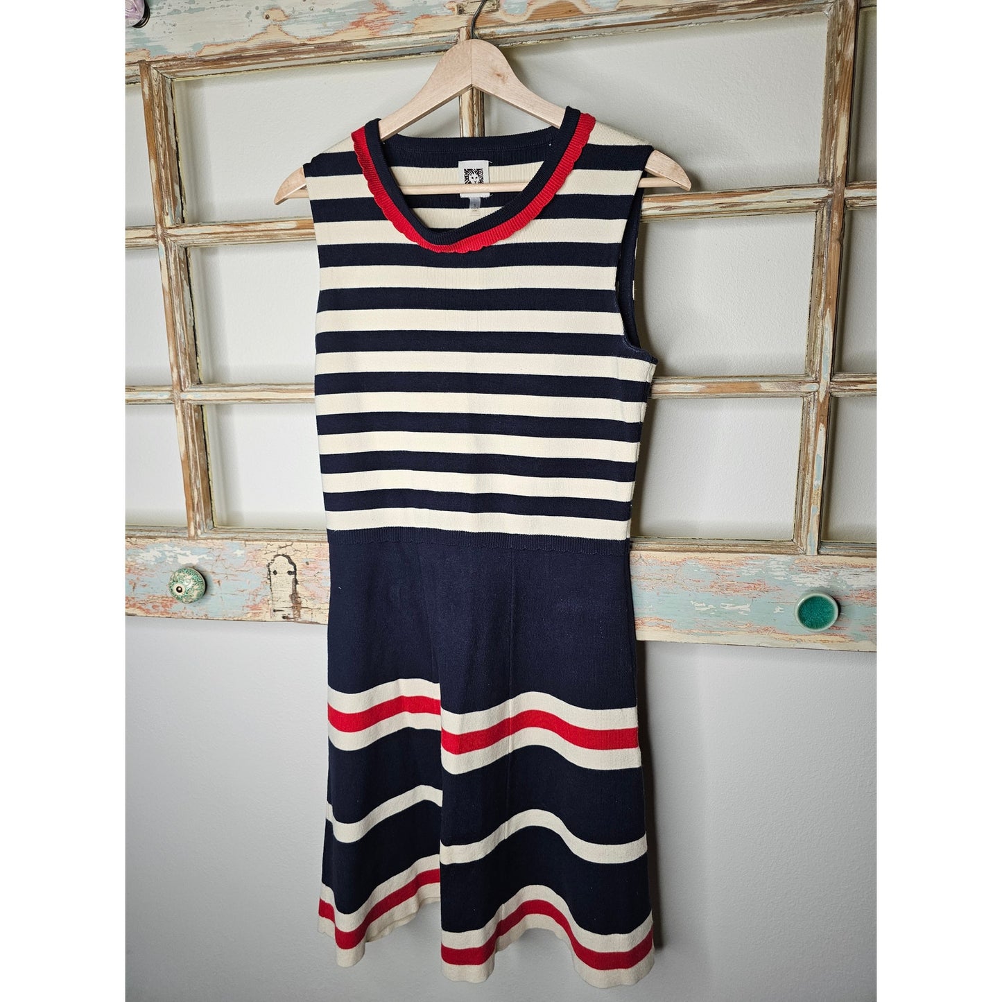Red/Cream/ Blue Patriotic Preppy Heavy Knit Dress Ladies size Small