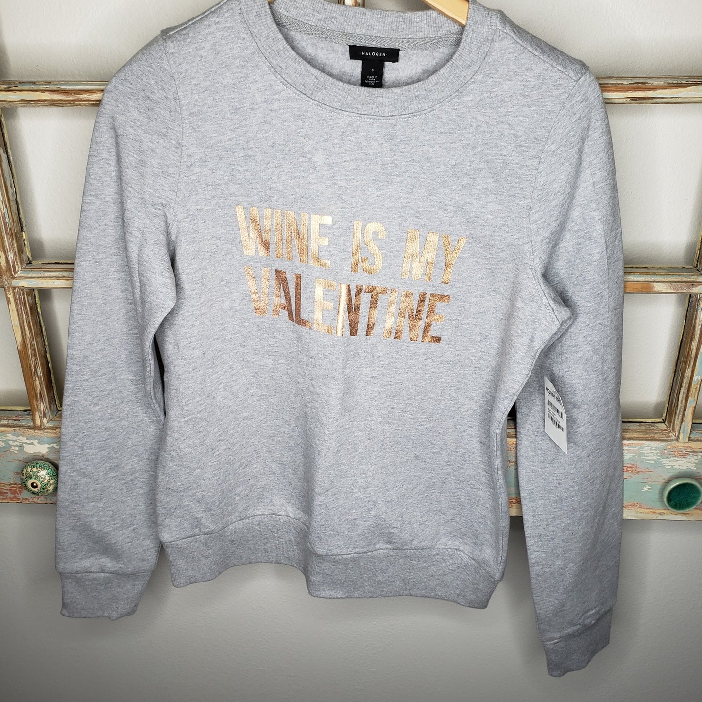 NWT Halogen WINE IS MY VALENTINE NWT Sweatshirt ladies size small