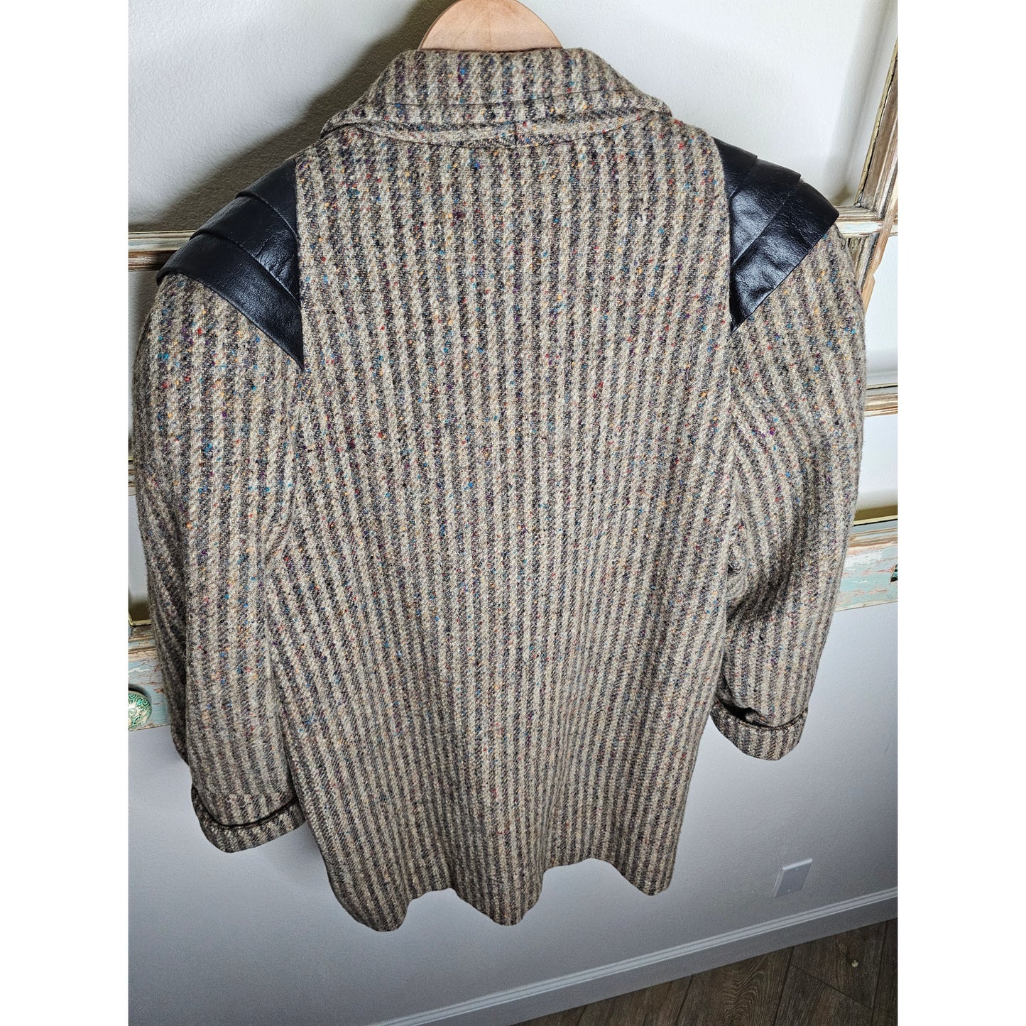 Wool Double Breasted Womans coat with pockets and leather accents size 1X
