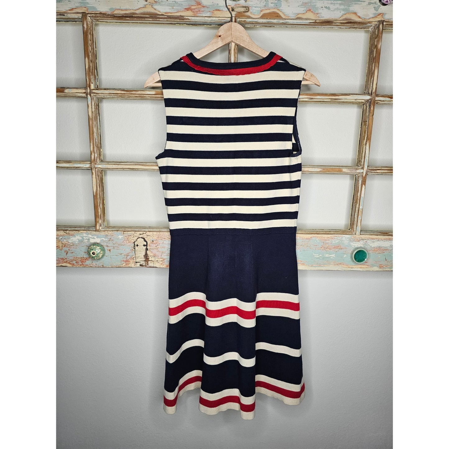 Red/Cream/ Blue Patriotic Preppy Heavy Knit Dress Ladies size Small