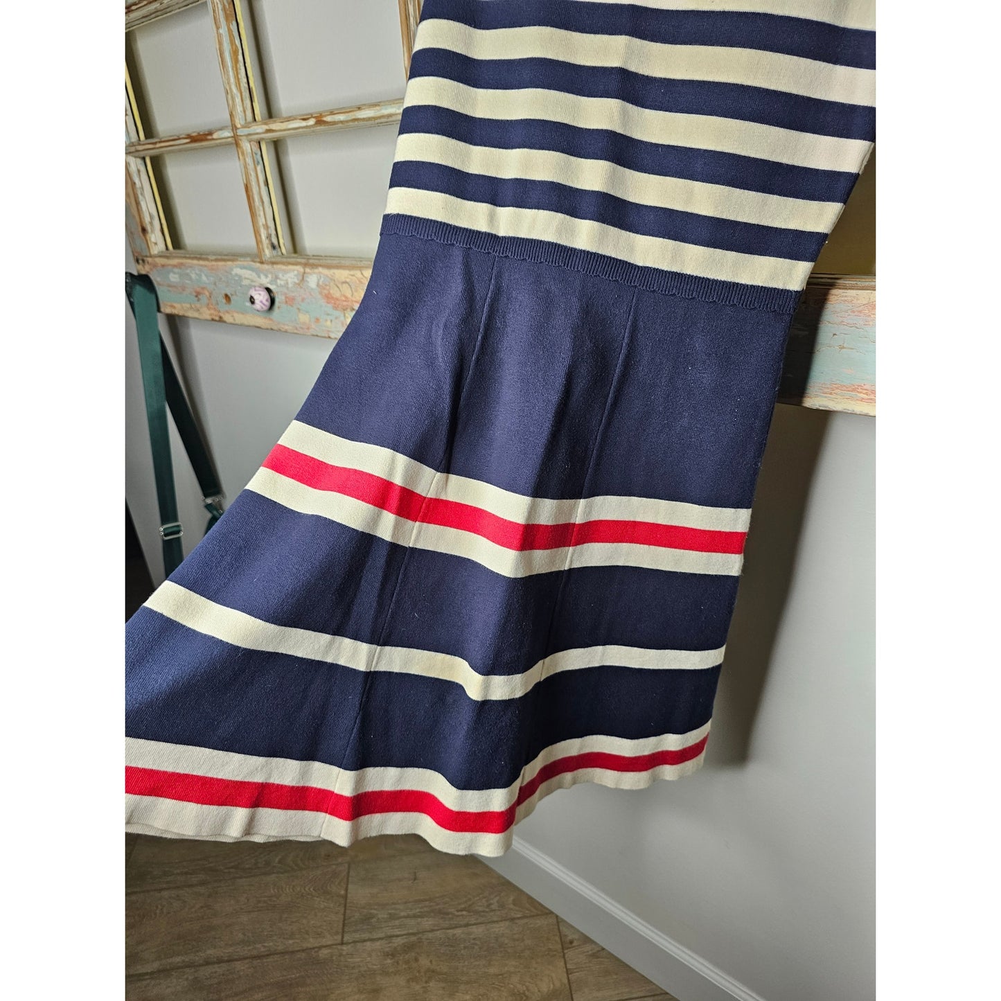 Red/Cream/ Blue Patriotic Preppy Heavy Knit Dress Ladies size Small