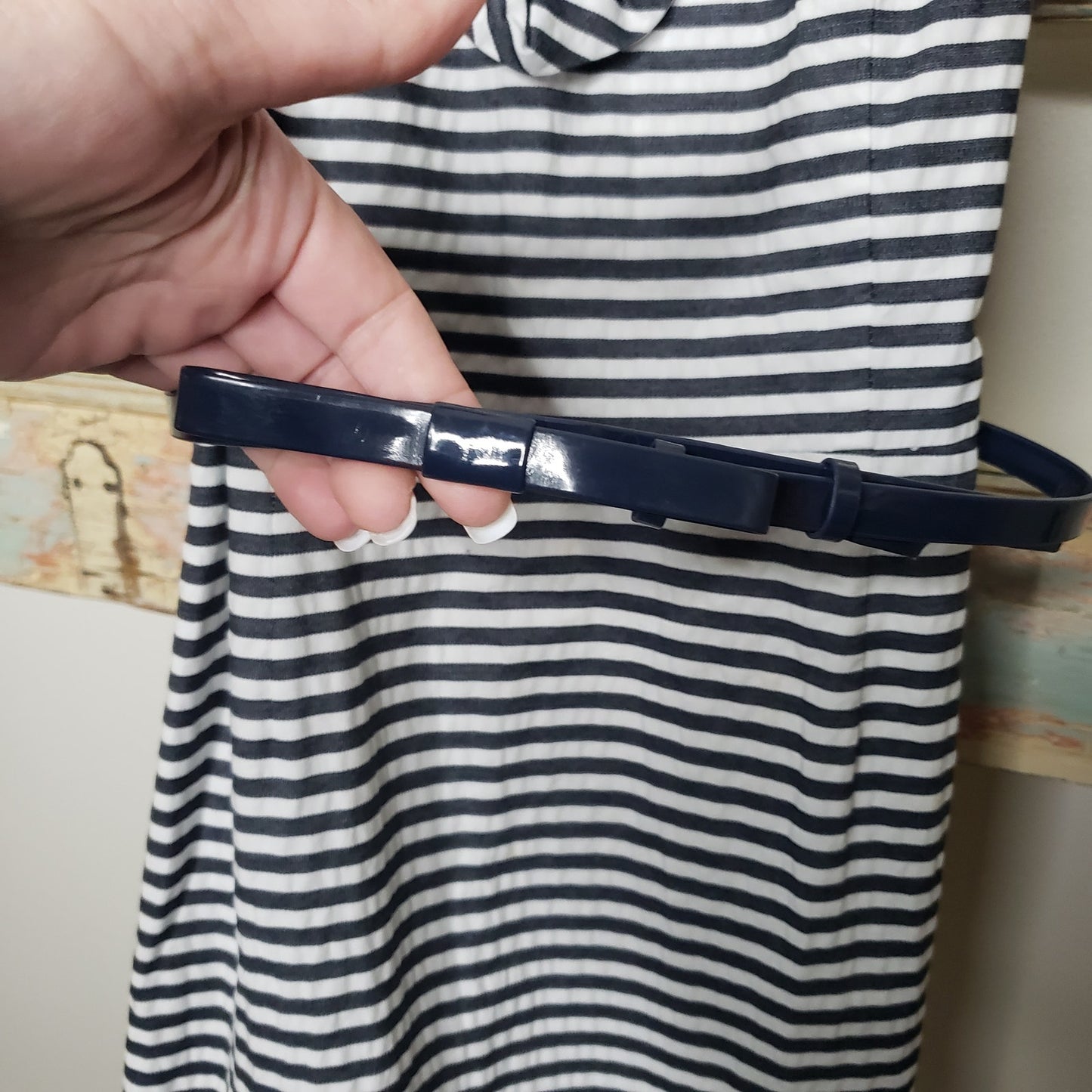 Kate Spade New York navy blue striped seersucker dress ladies size 4
