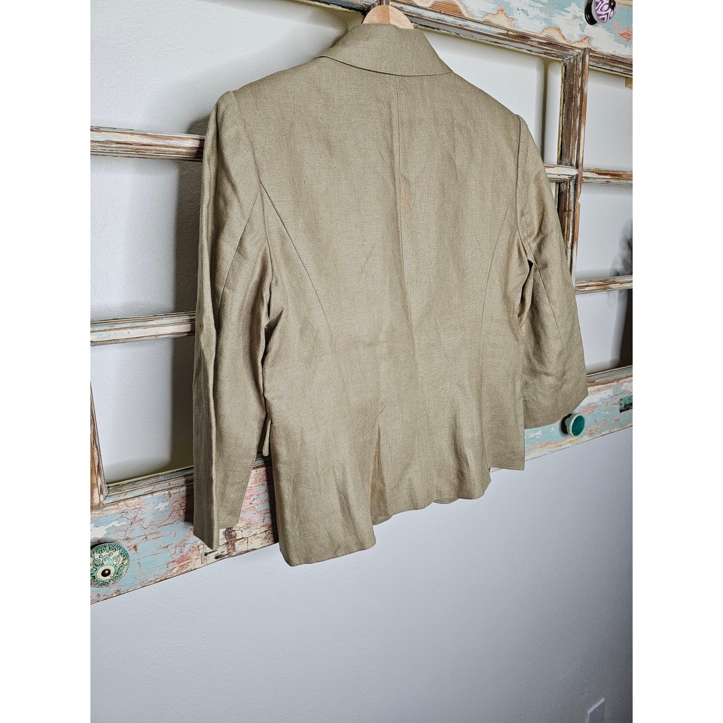 Linen Blazer Boston Proper Khaki with Jewel Embellishments size 2