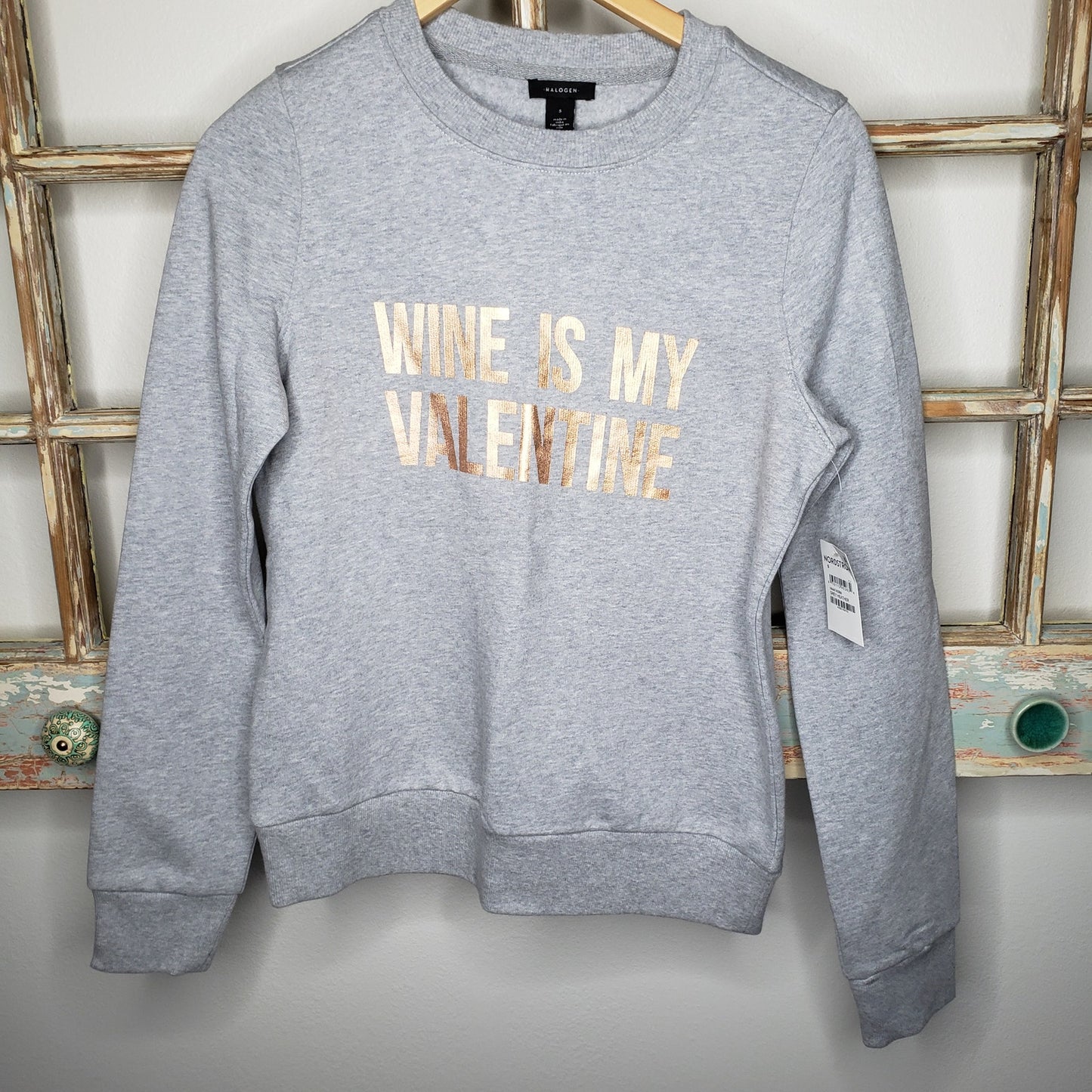NWT Halogen WINE IS MY VALENTINE NWT Sweatshirt ladies size small