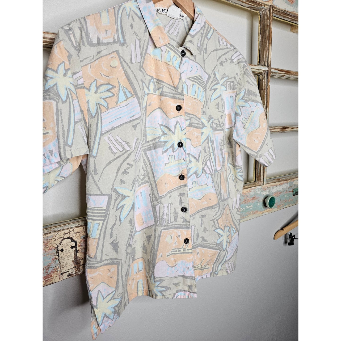 Vintage muted 80's Tropical button up ladies size medium