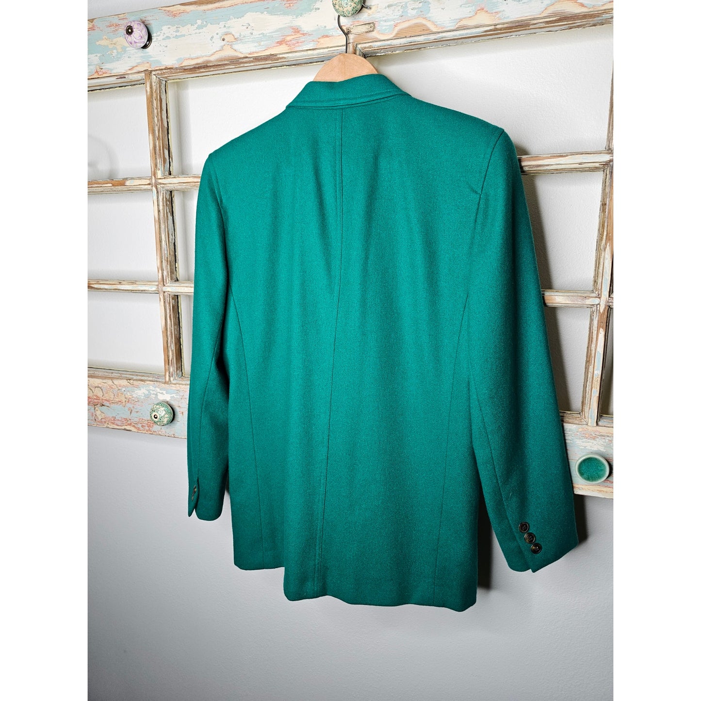 Vintage Liz Wear Blazer Green Wool Ladies Button Front with Pockets size 4