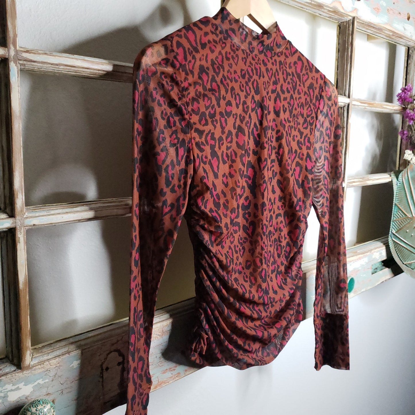 Farm Rio NWT Leopard-Print ruched top ladies size XS