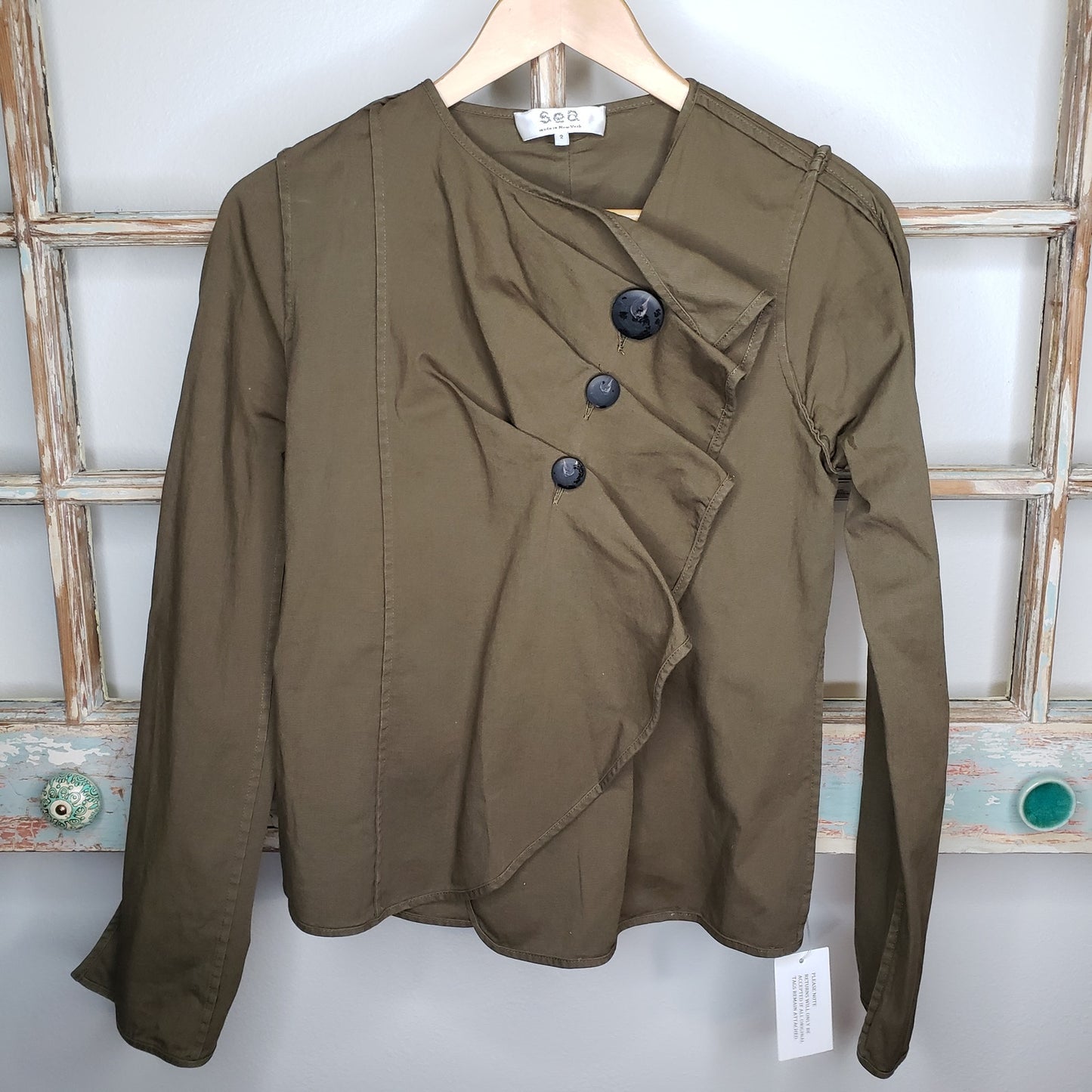 Sea New York Army Green Ruffle Jacket Ladies size 2 NWT