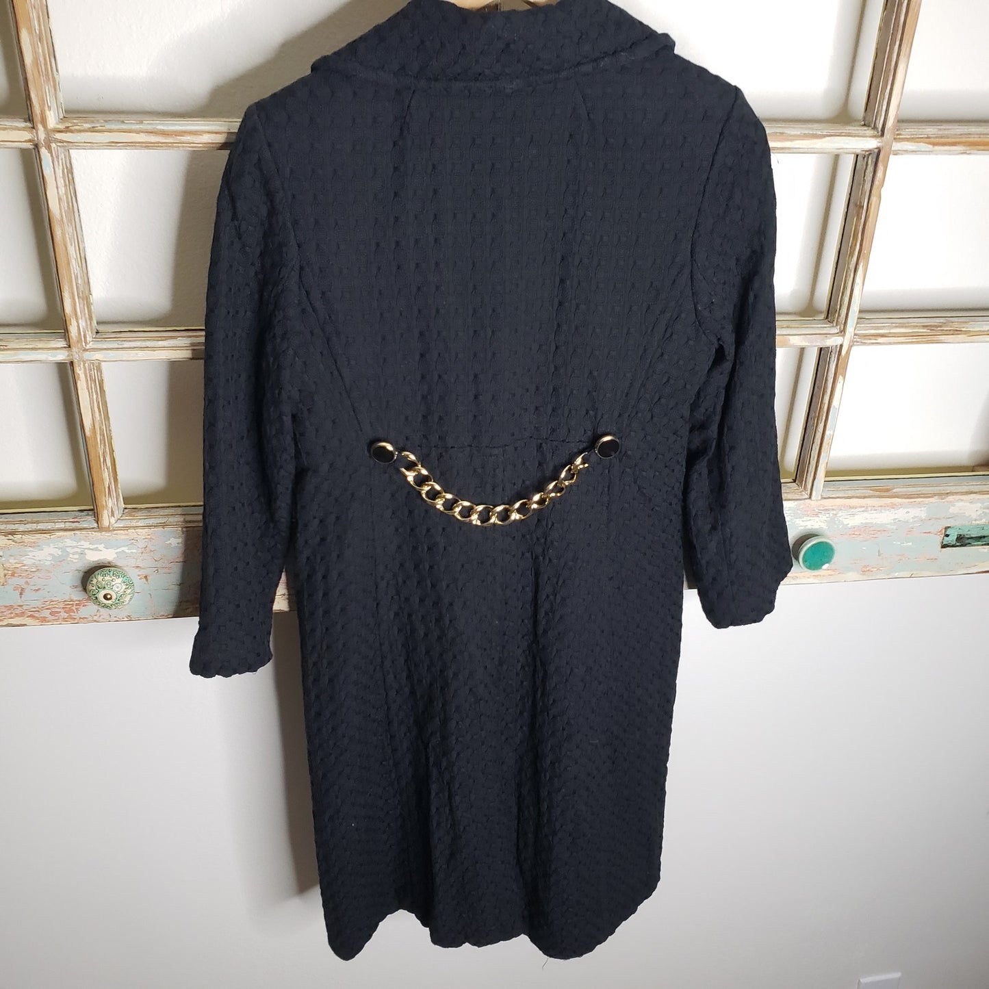 MILLY Basketweave cotton coat in black with gold accents size 8