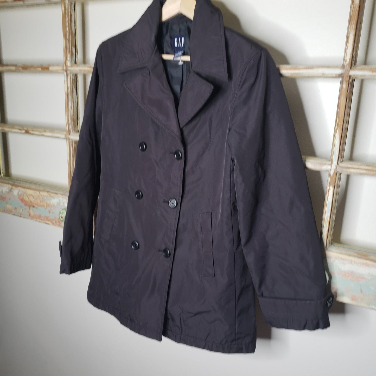 Gap NWOT Black Sporty Double-Breasted Raincoat size XS