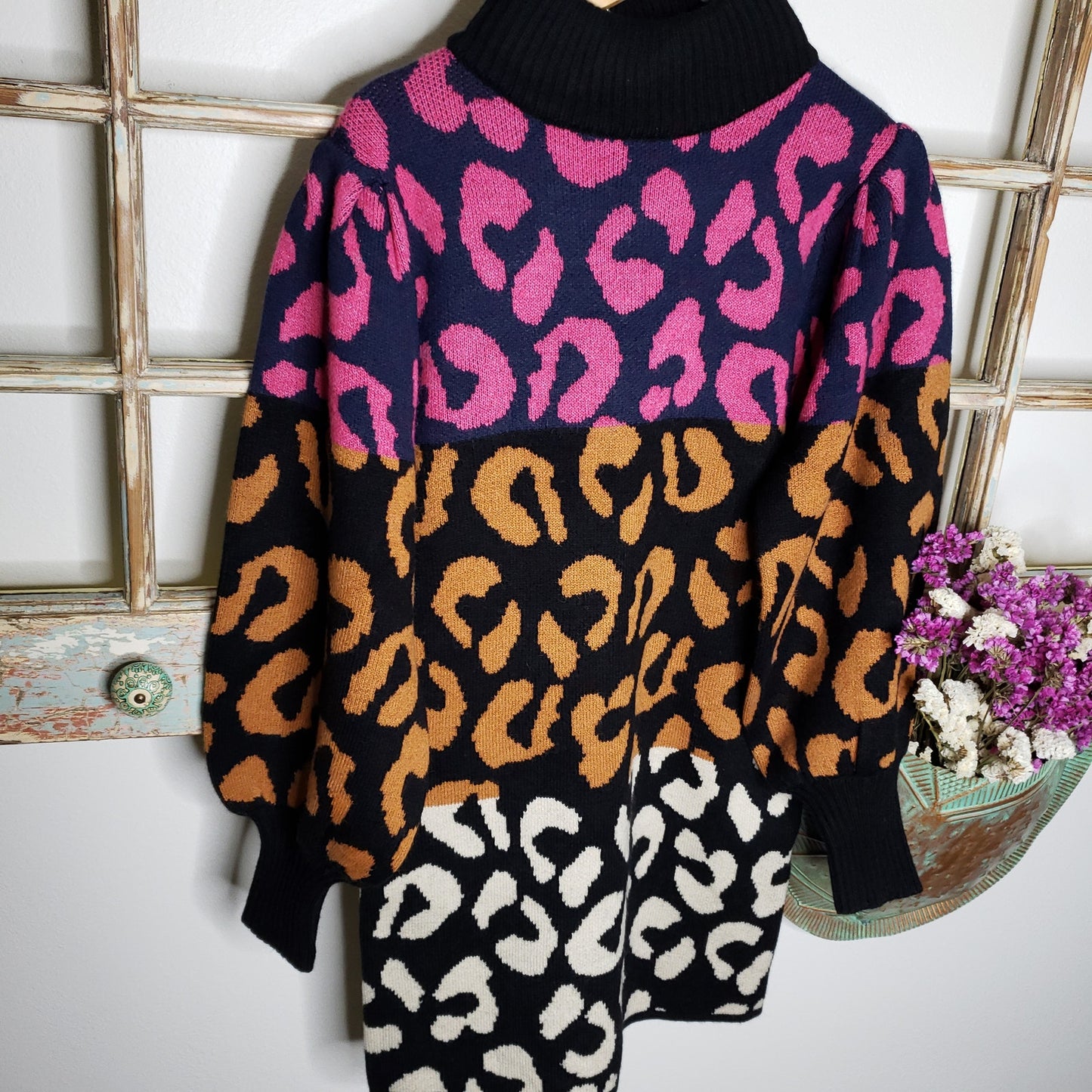 FARM RIO DRESS NWT Mixed Leopard sweater dress size XS