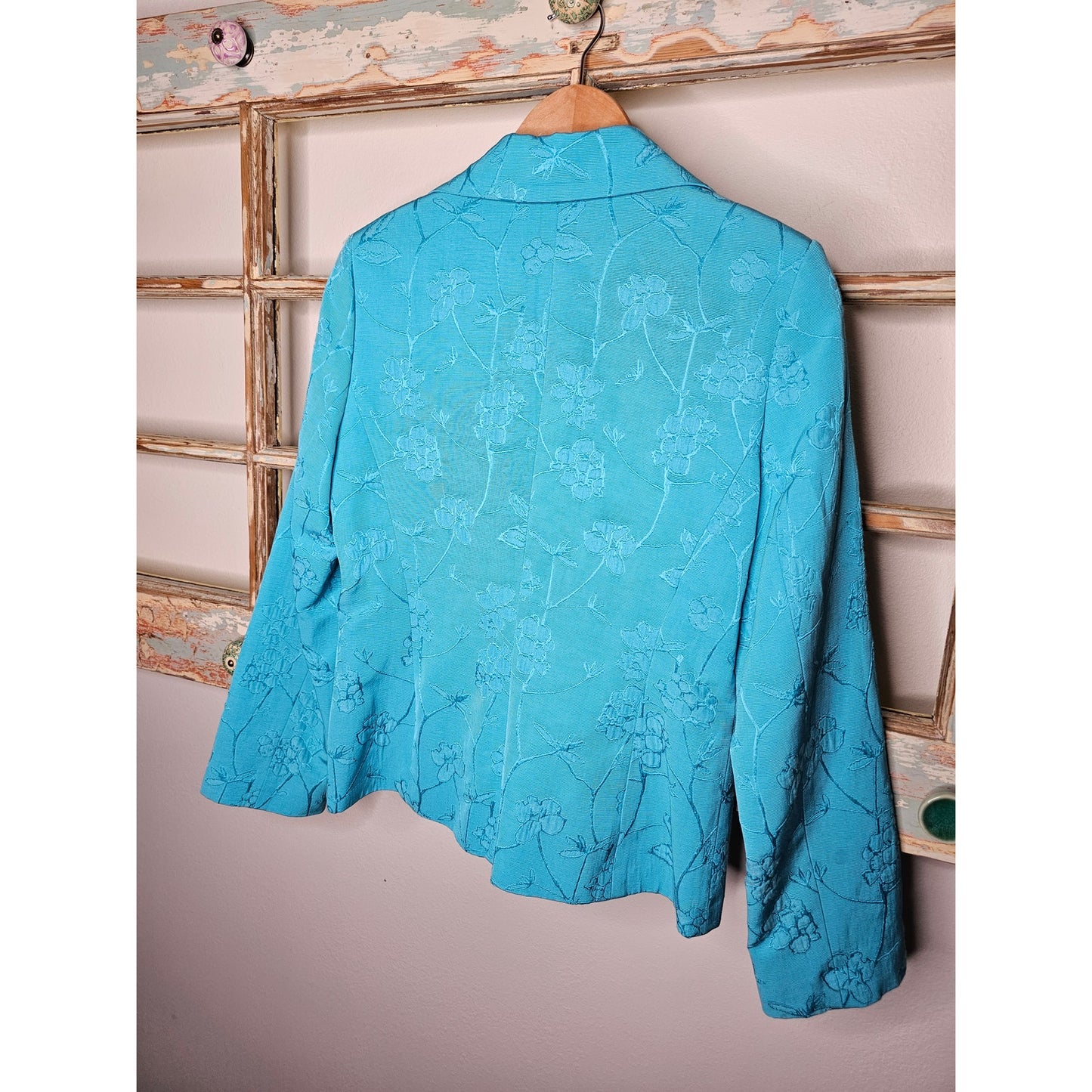 Austin Reed Turquoise Embroidered Monochromatic Blazer Size 8