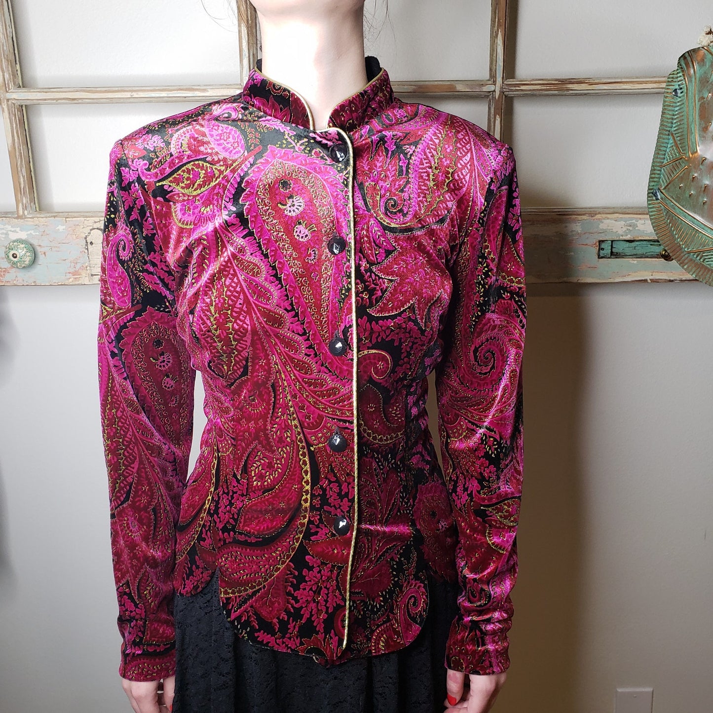 Vintage R & K Evening velvet button down fitted jacket ladies size small