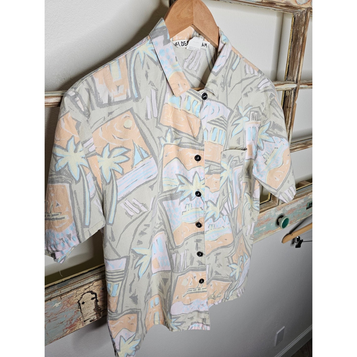 Vintage muted 80's Tropical button up ladies size medium