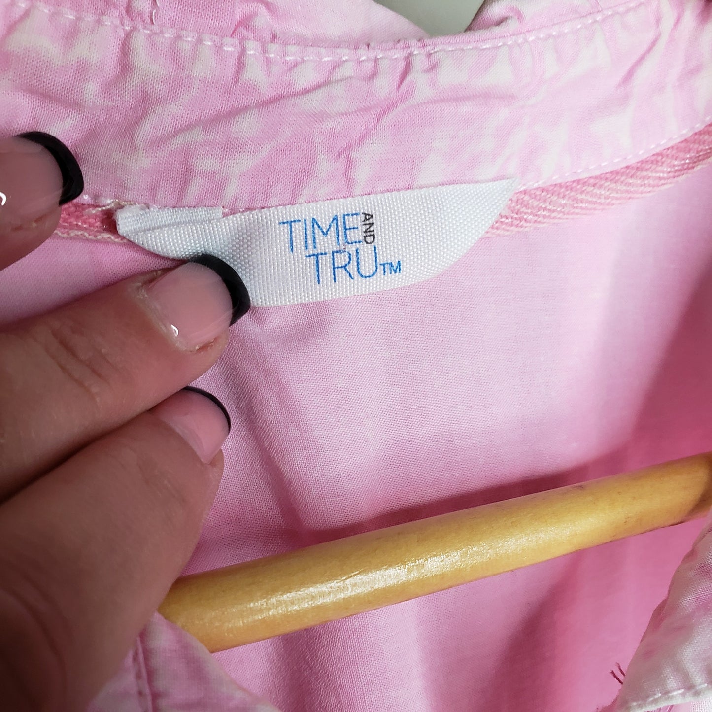 Time & Tru pink washed pullover collared top ladies size large