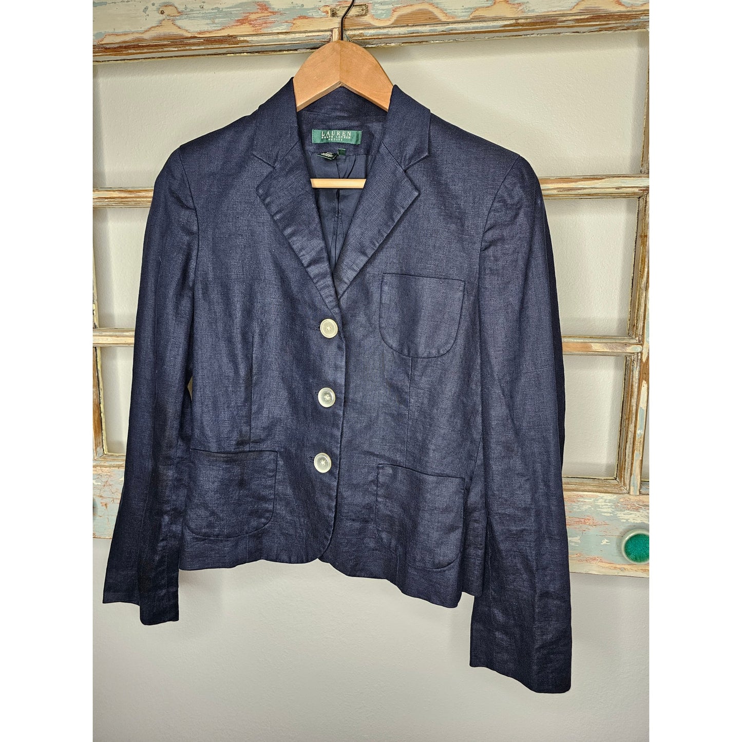 Ralph Lauren Linen Navy Blazer Button Front Ladies 10P