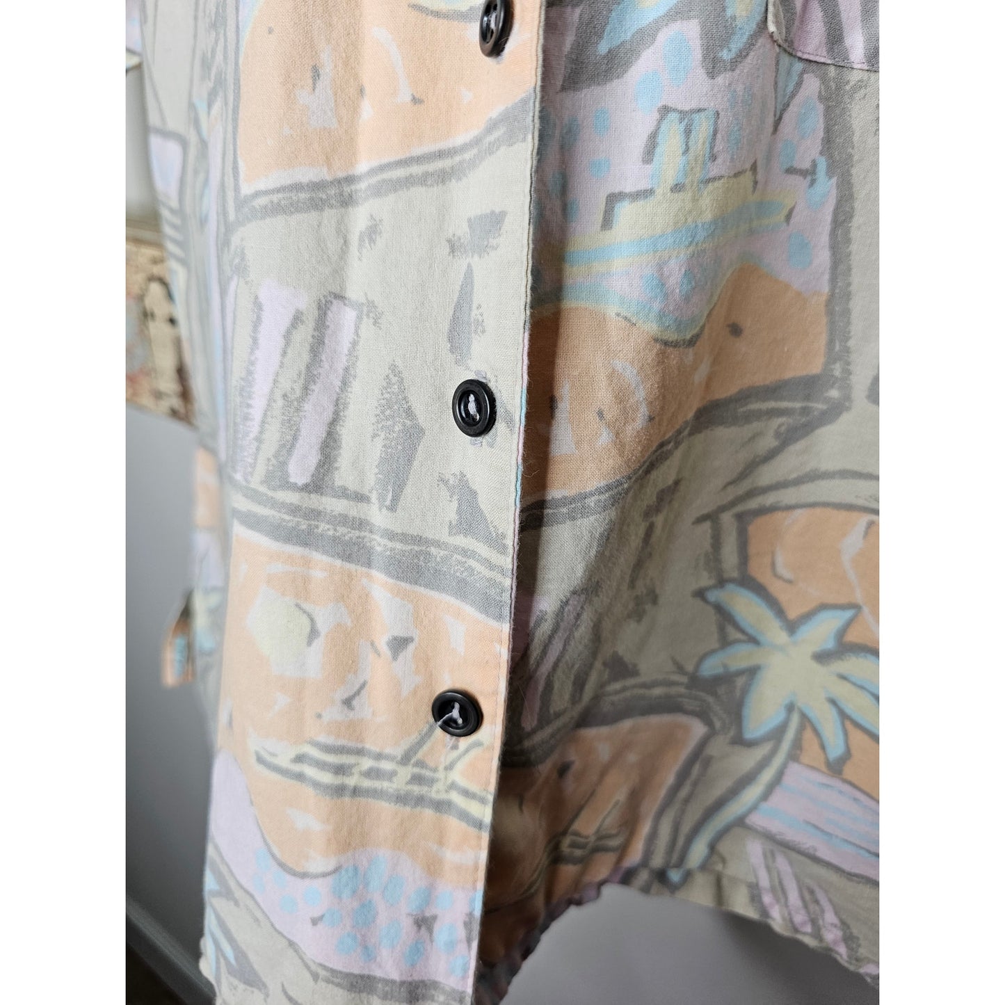 Vintage muted 80's Tropical button up ladies size medium