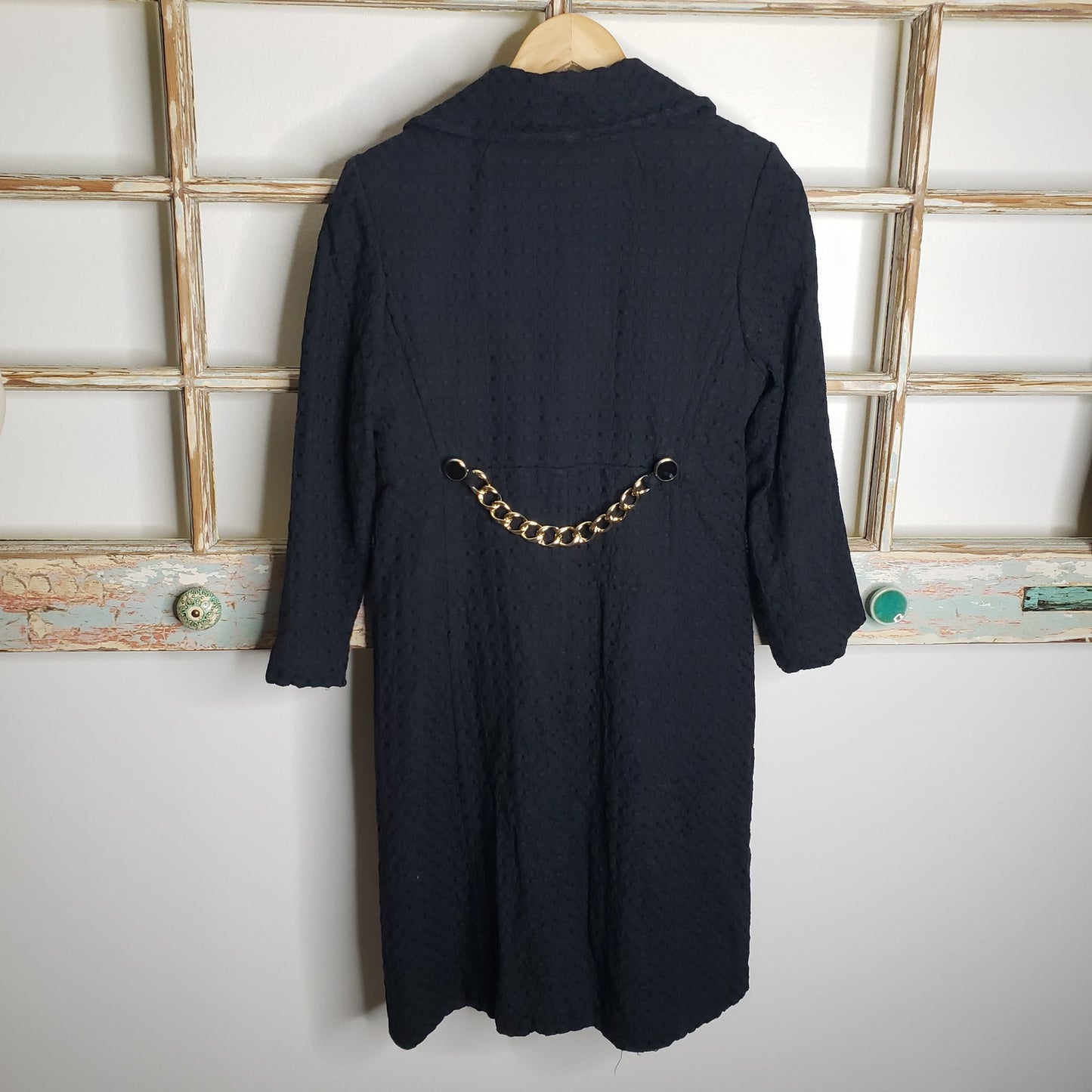 MILLY Basketweave cotton coat in black with gold accents size 8