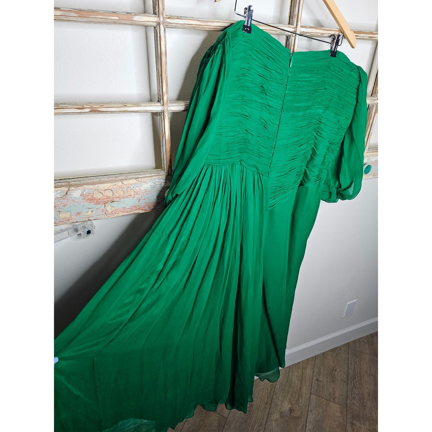 Plus size Woman's Formal Dress Green Silk Off the shoulder Dress 22W