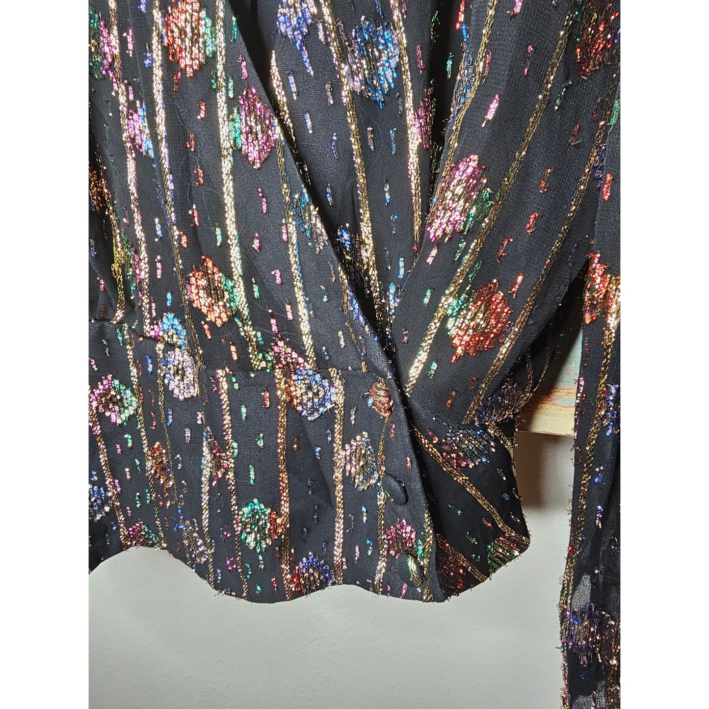 Vintage Lizzy & Johnny Wrap Blouse with Metallic Ladies size 16