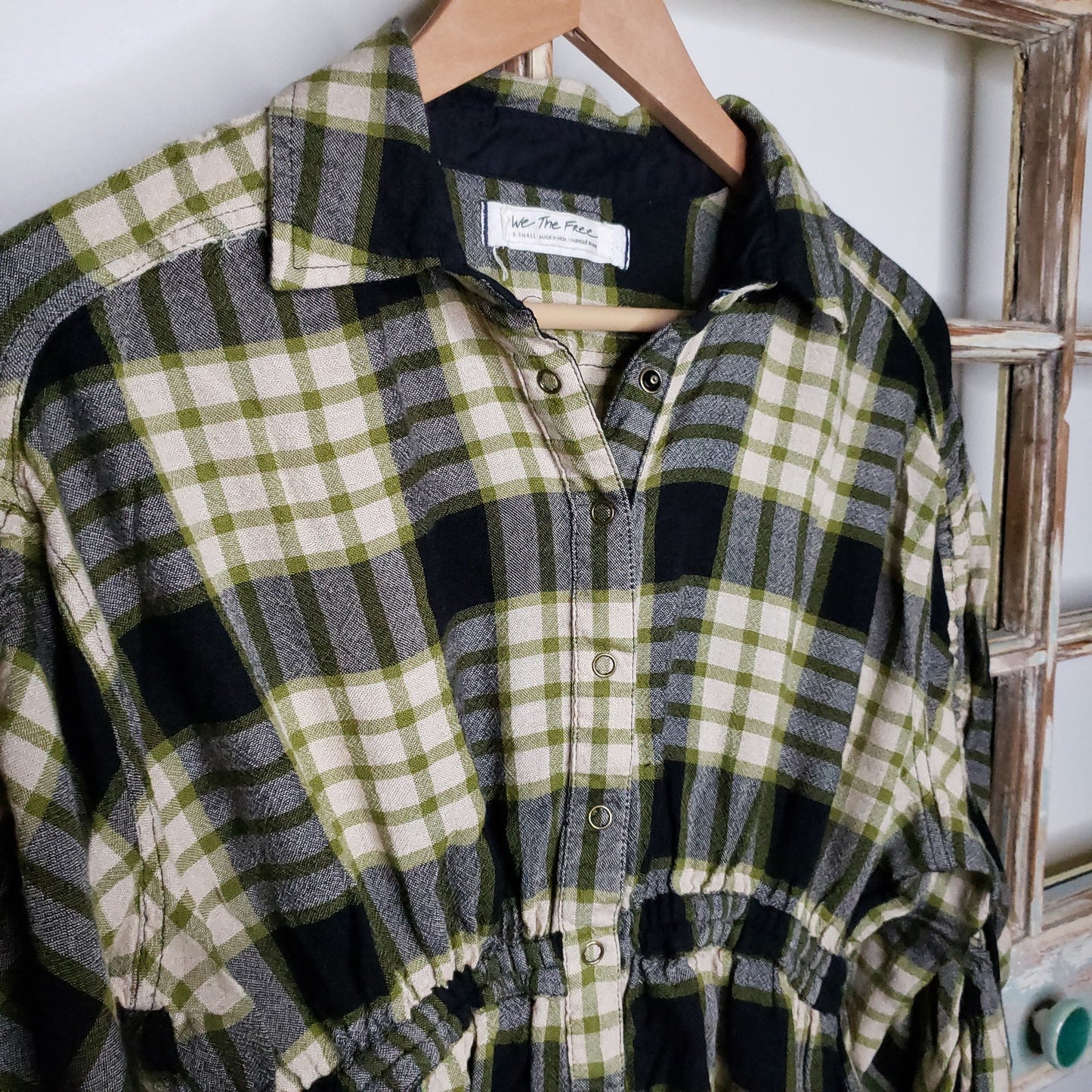 Free People Pacific Dawn Plaid Button Down Black/ Yellow Top size X-small