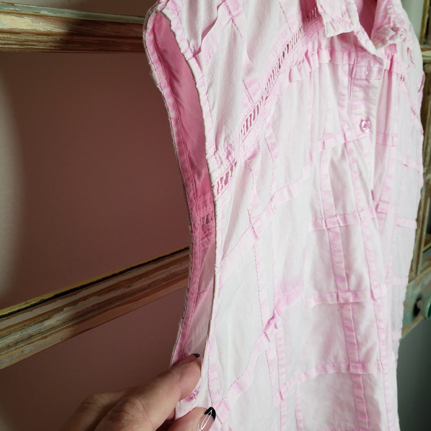Time & Tru pink washed pullover collared top ladies size large