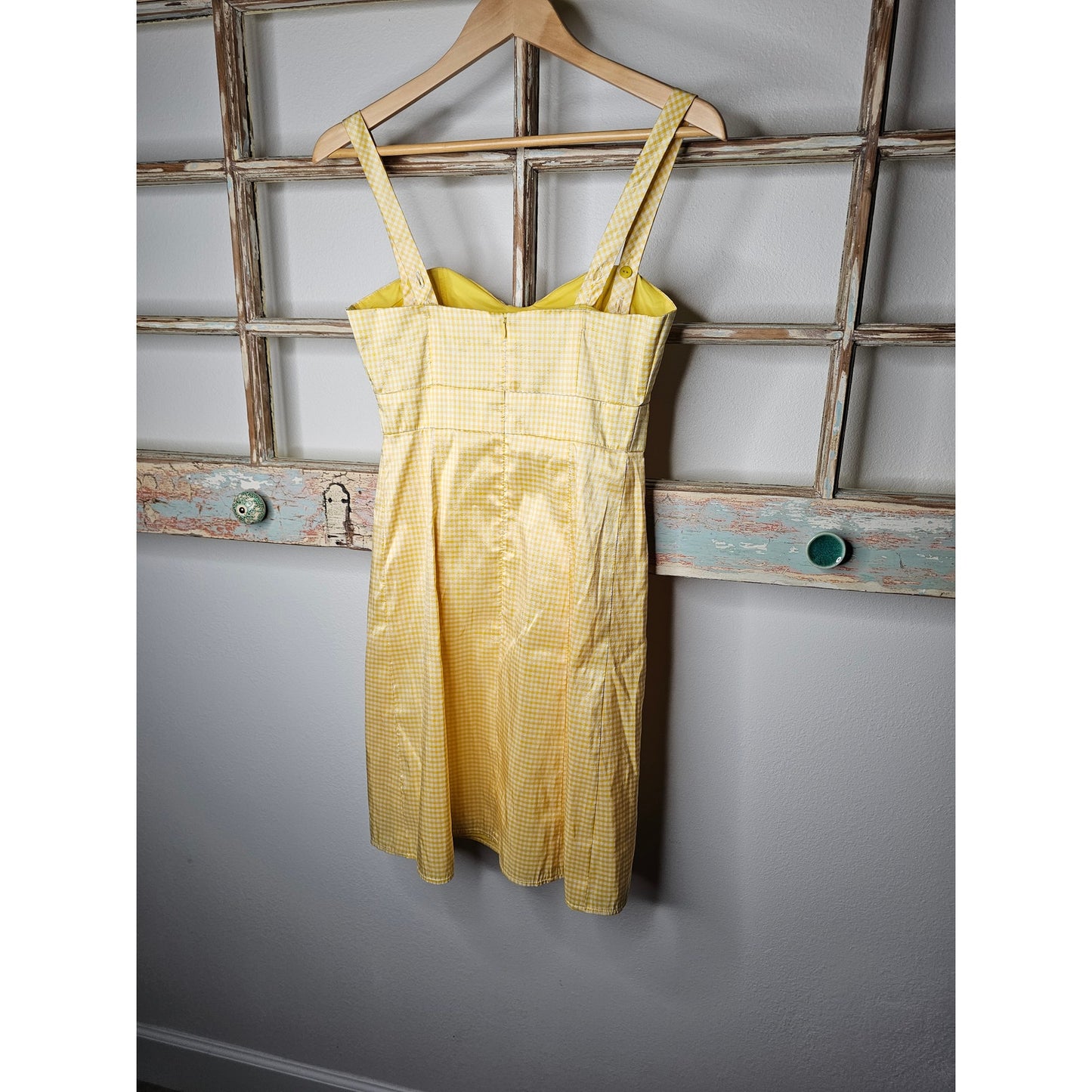 Nanette Lapore 100% Silk Yellow Gingham Bow Dress Size 2