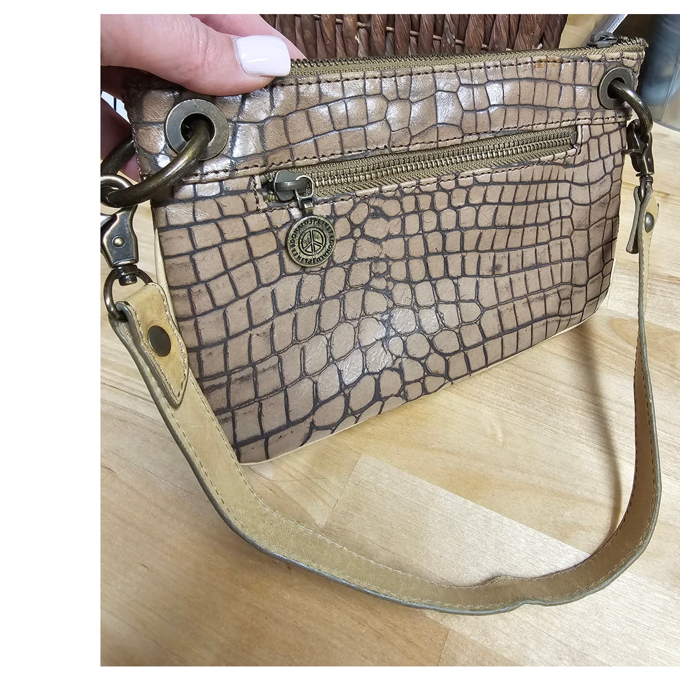 Donald Pliner Leather Alligator Embossed Shoulder Bag