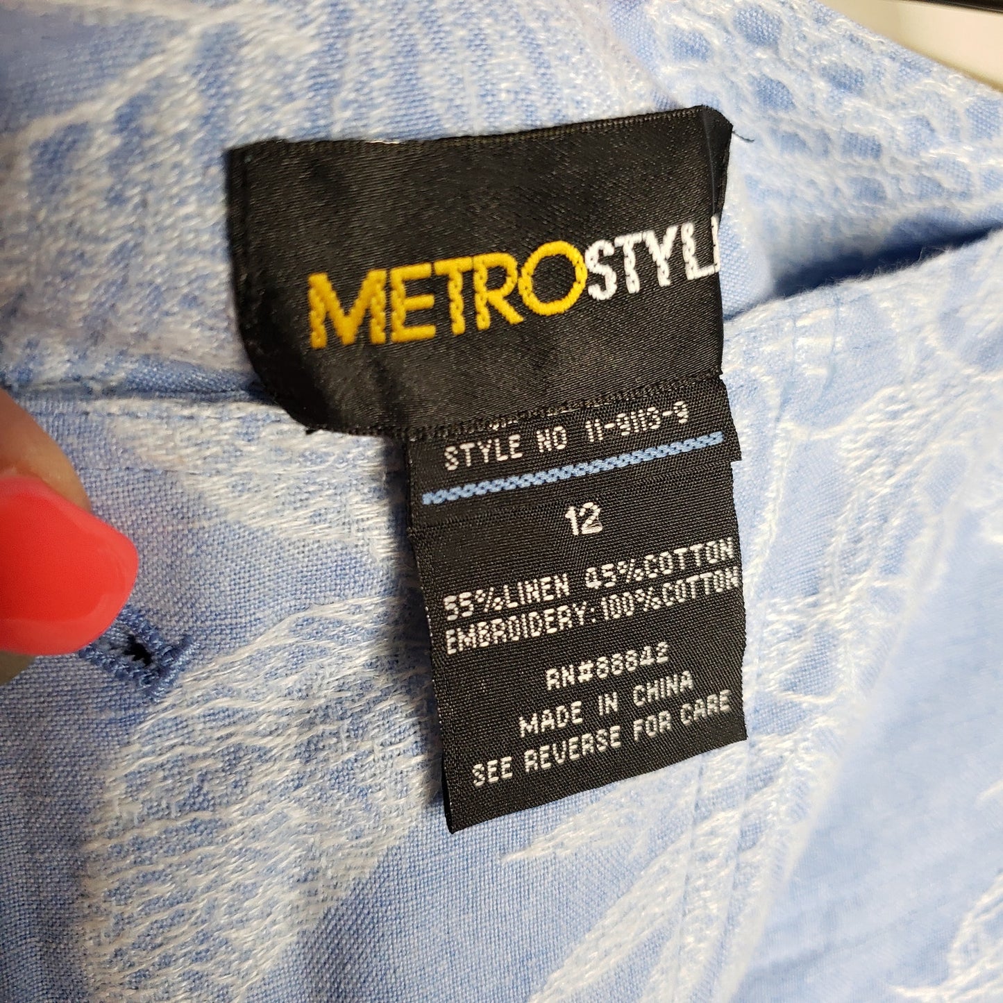 Metro Style Linen wide leg pants with floral embroidery size 12