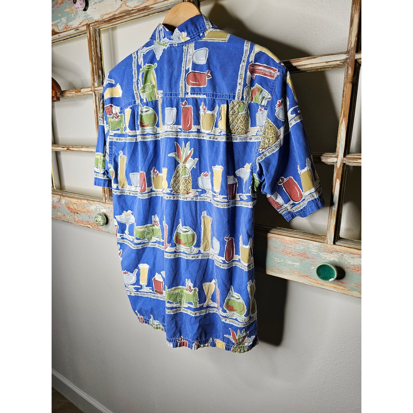 Kahali Hawaiian Shirt Tropical Drinks Button Up Short-Sleeve Size Large