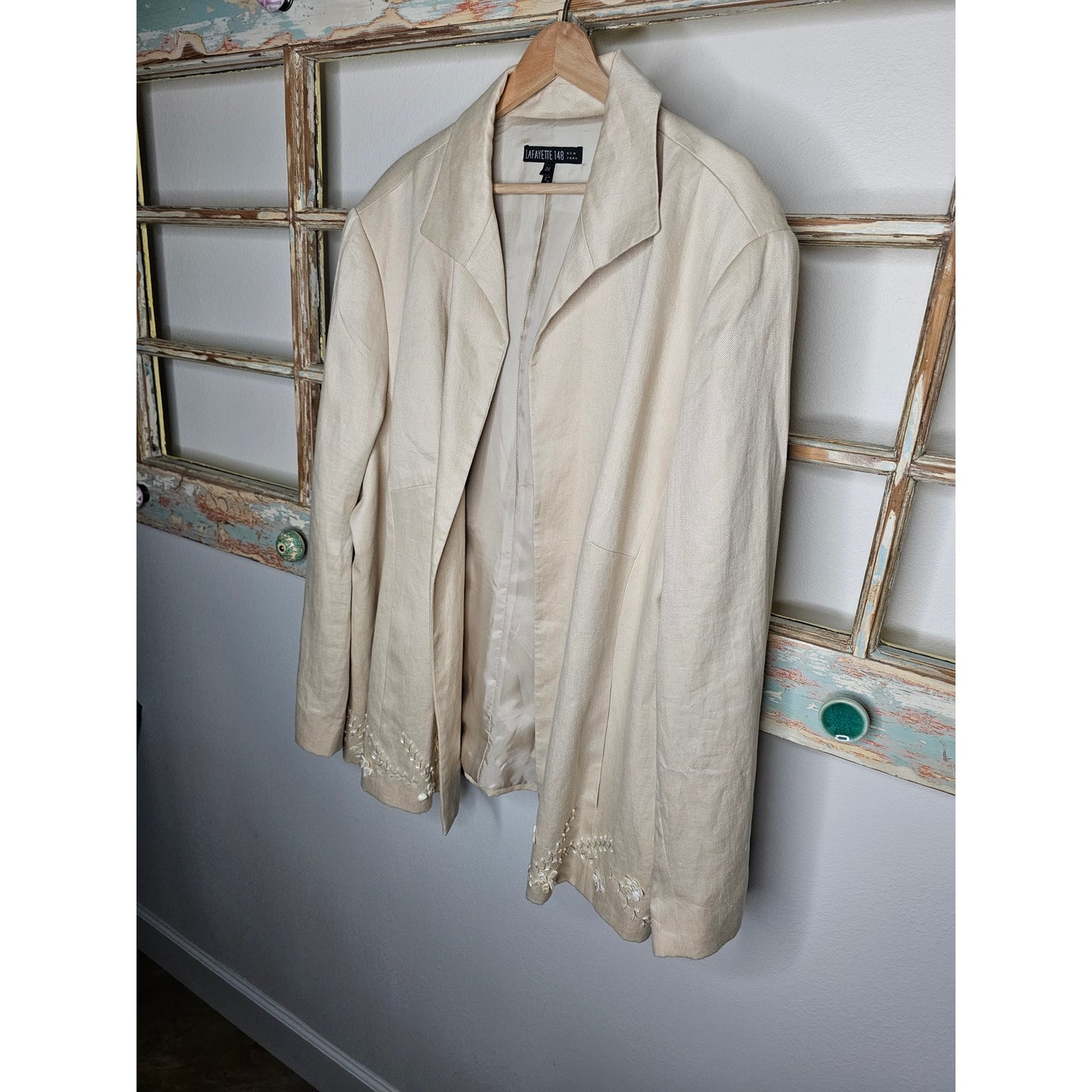 Lafayette 148 New York Cream Linen Blazer with embellishment size 24
