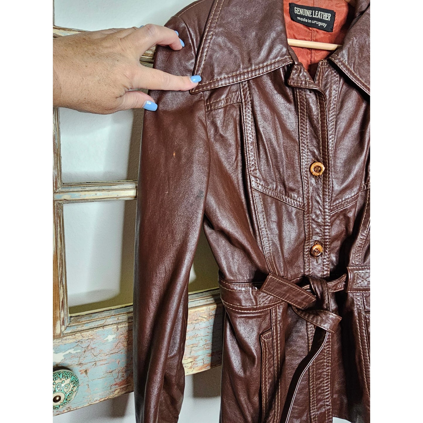 Vintage Leather Belted Dark Brown Jacket Ladies Size Small